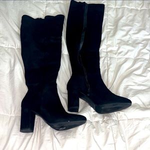 Knee high black suede boots